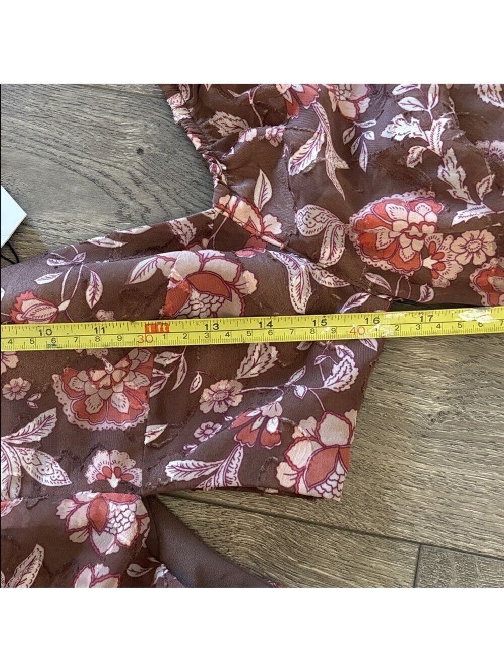 *Dynamite Brown Floral Cutout Puff Sleeve Ruffle Hem Mini Dress NWT Small 0573 - Picture 9 of 10